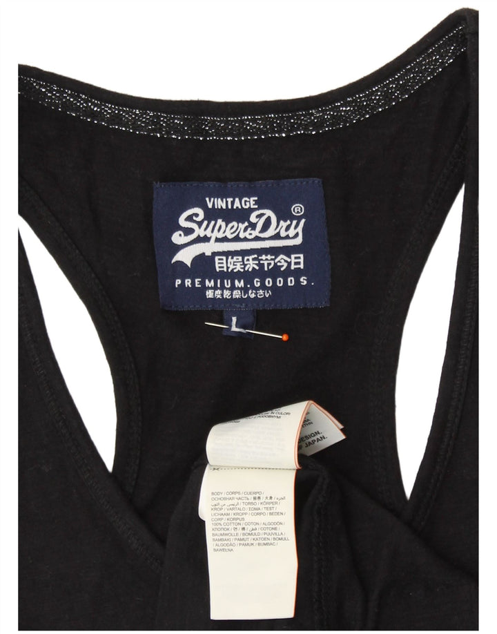 Superdry Mujer Chaleco Top UK 44 Grande Algodón Negro