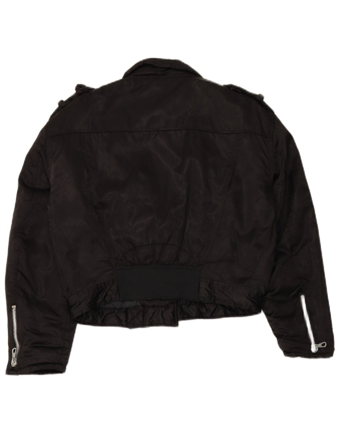 WAMPUM Chaqueta motera extragrande para mujer UK 10 Small Black Nylon