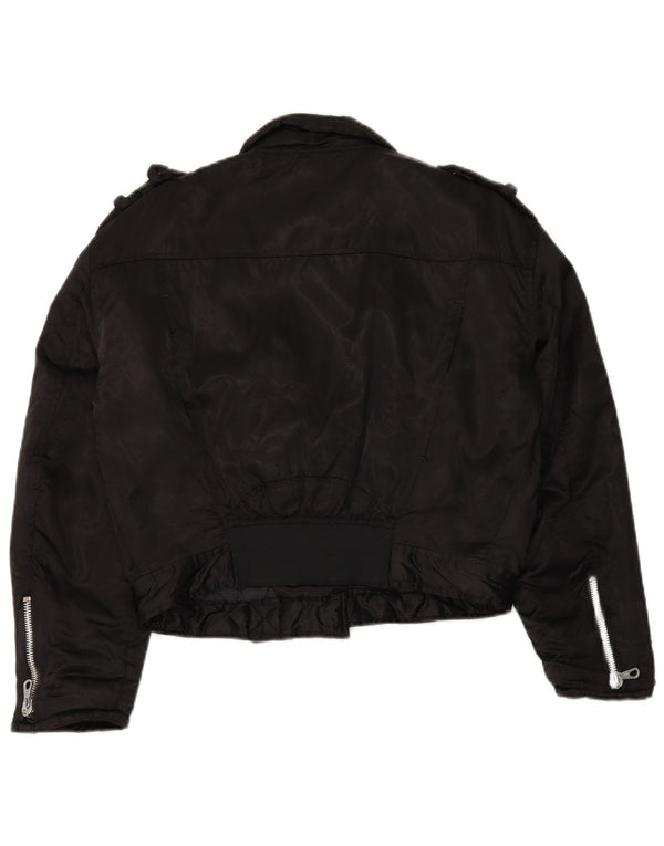 WAMPUM Chaqueta motera extragrande para mujer UK 10 Small Black Nylon