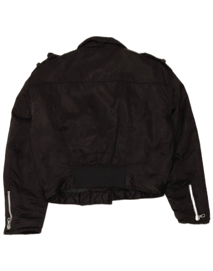 WAMPUM Chaqueta motera extragrande para mujer UK 10 Small Black Nylon