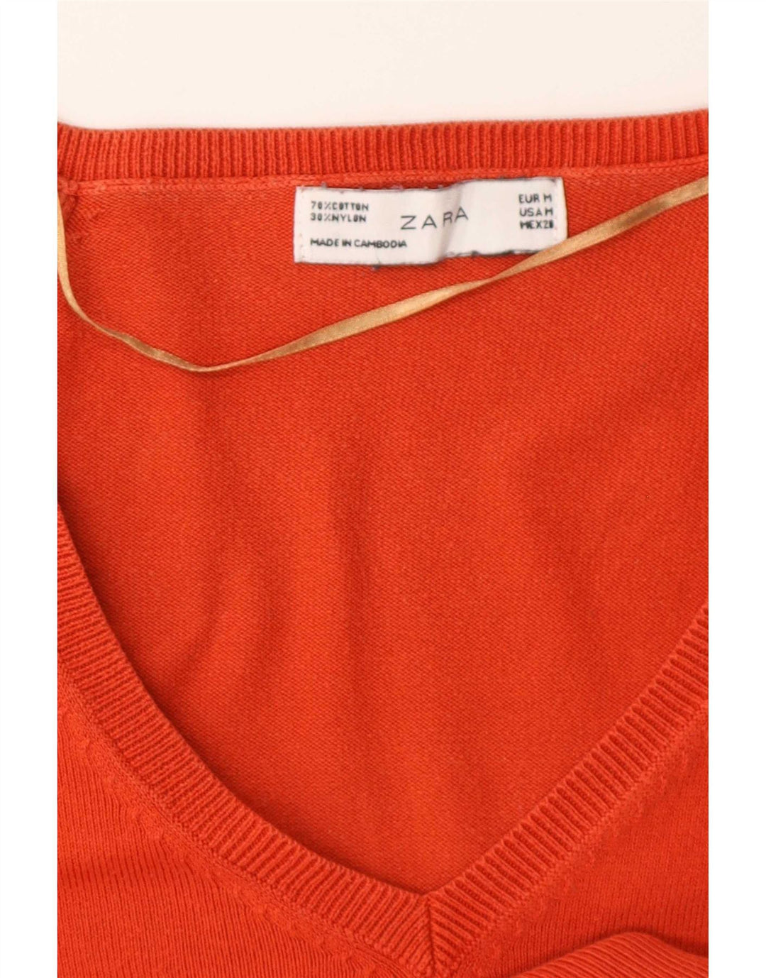 Zara - Jersey con cuello en V para mujer, talla 40, algodón naranja mediano