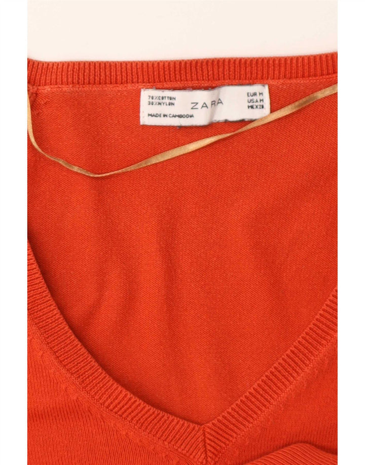 Zara - Jersey con cuello en V para mujer, talla 40, algodón naranja mediano