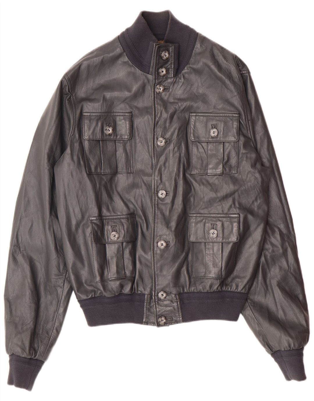 Vintage hombres cuero bomber chaqueta Reino Unido 36 pequeño cuero gris