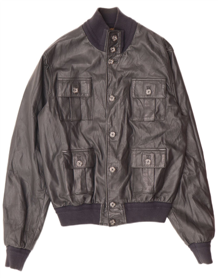 Vintage hombres cuero bomber chaqueta Reino Unido 36 pequeño cuero gris