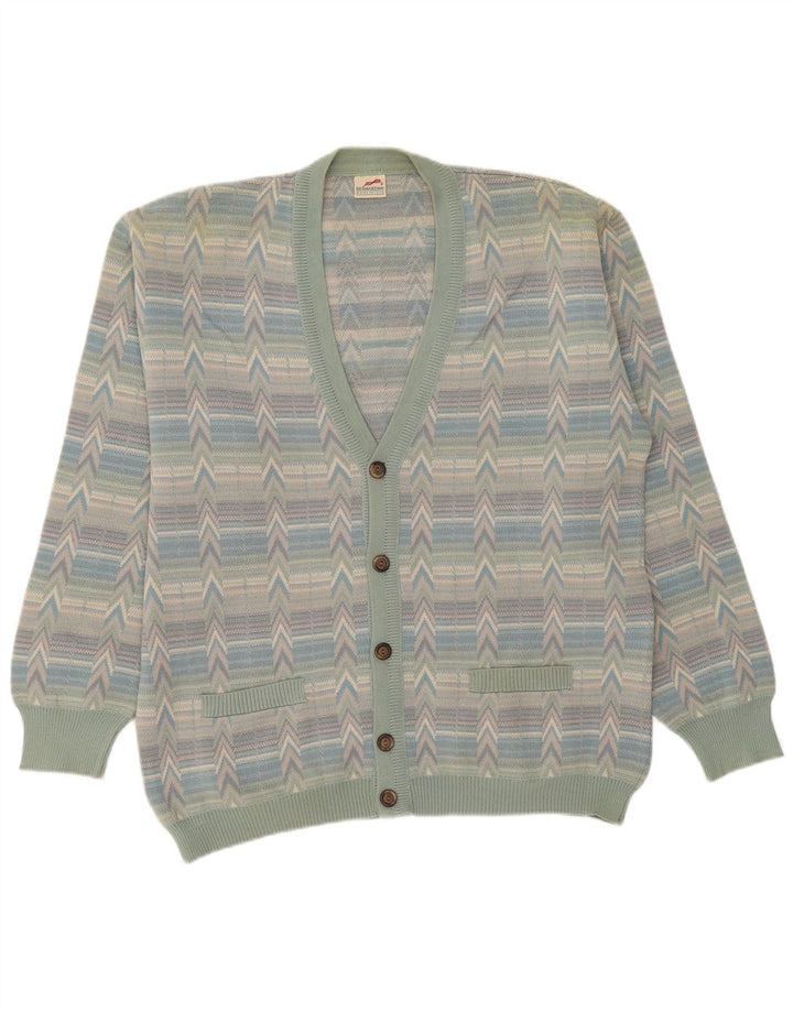 Bernardini Cárdigan De Hombre Grande De Lana Geométrica Multicolor