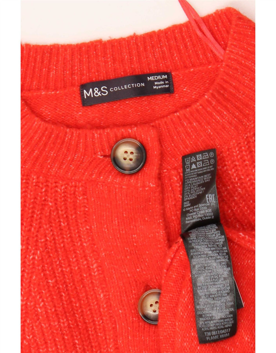 Marks & Spencer Suéter tipo cárdigan para mujer Reino Unido 44 Acrílico moteado naranja mediano