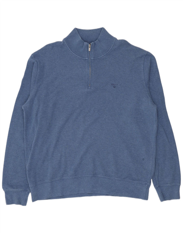 GANT Sudadera con cuello y cremallera para hombre, jersey, 3XL, algodón azul