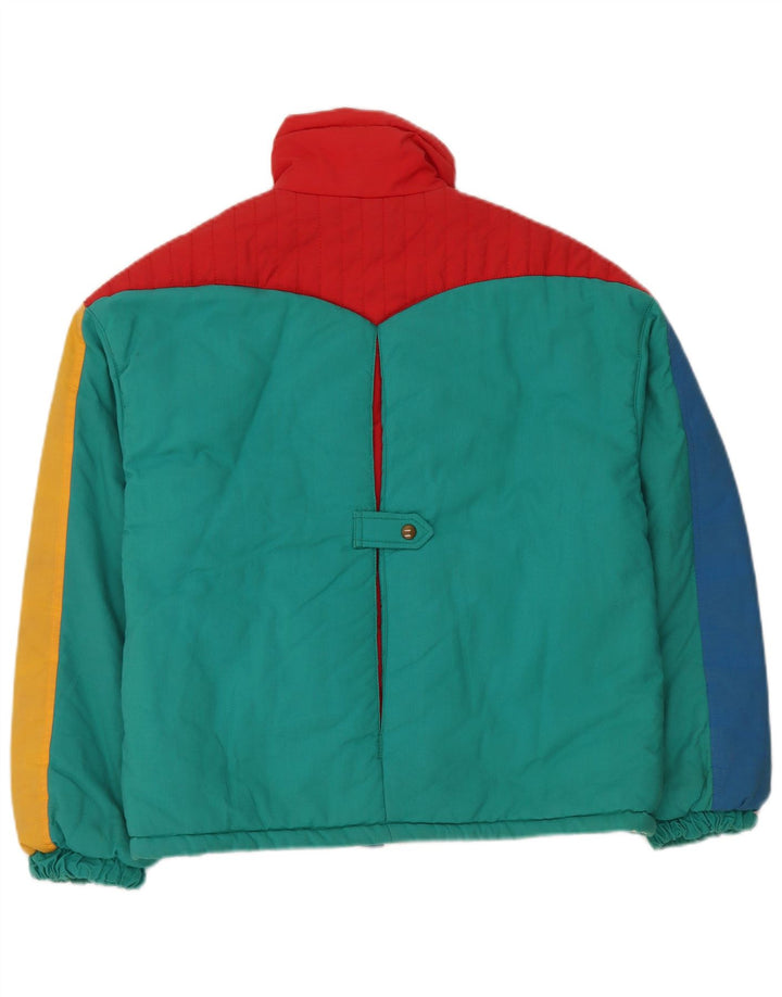 Chaqueta acolchada con capucha vintage para mujer IT 42 Bloque de color multicolor mediano