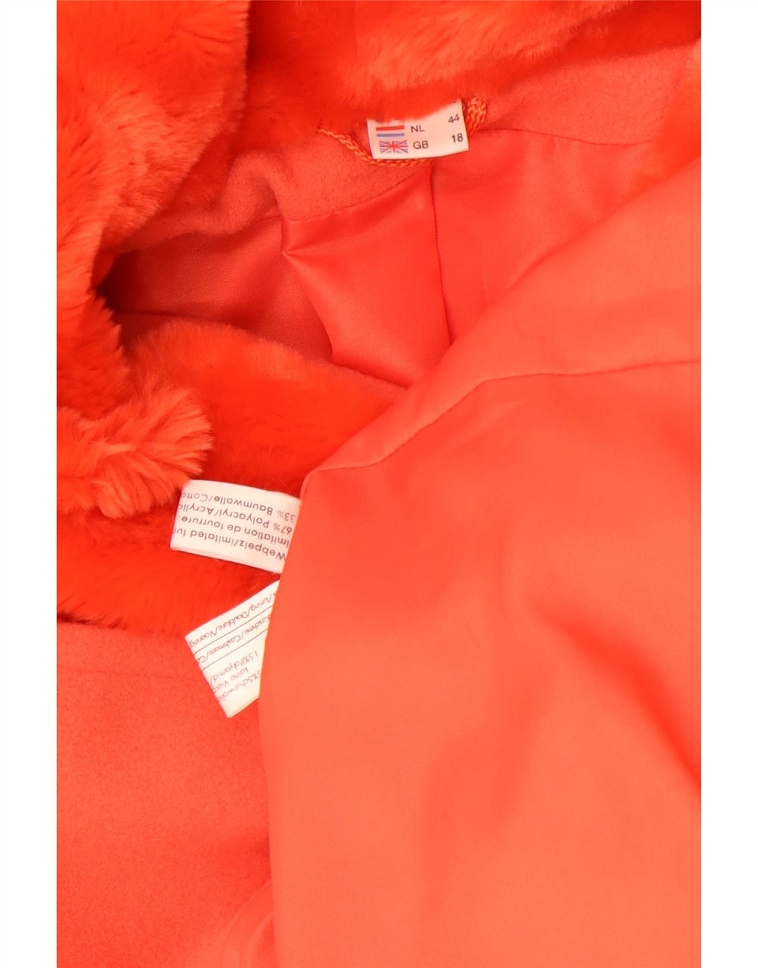 Vintage mujer con capucha abrigo Reino Unido 18 XL naranja poliacrílico
