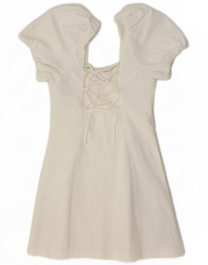 Zara Vestido Mini con Hombros Descubiertos para Mujer UK 8 Small Viscosa Blanca