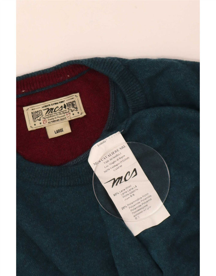 Marlboro Classics - Jersey de cuello redondo para hombre, lana azul grande