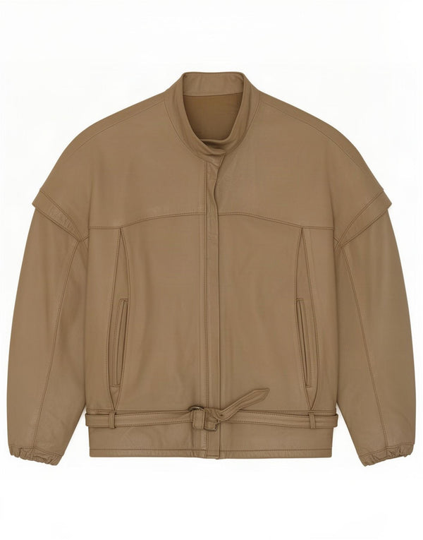 Chaqueta estilo corredor de cuero vintage para mujer UK 44 Medium Khaki