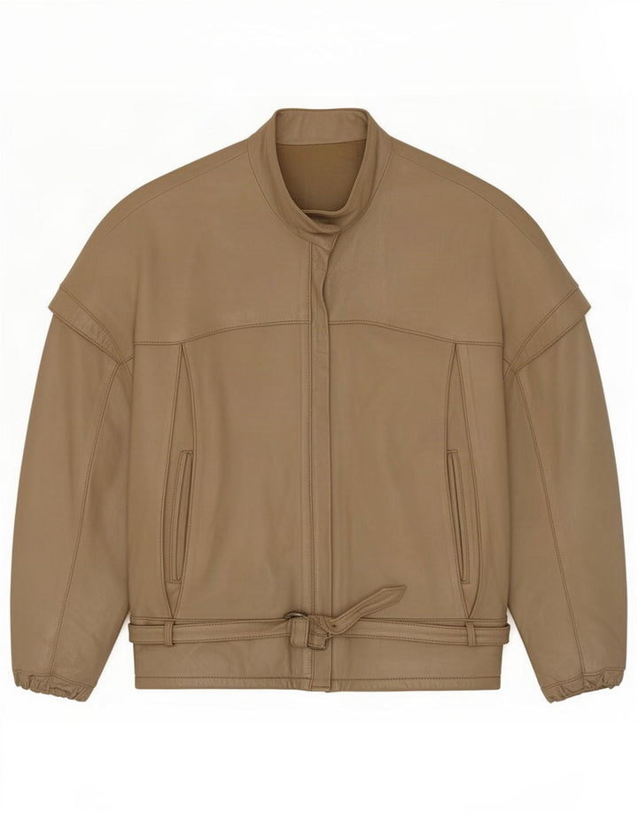 Chaqueta estilo corredor de cuero vintage para mujer UK 44 Medium Khaki