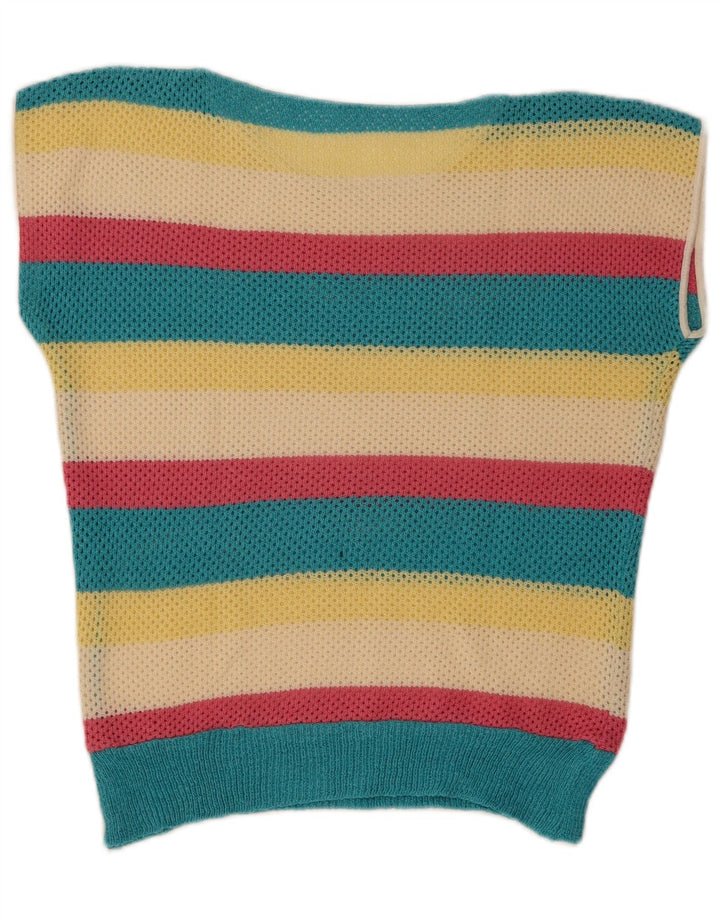 Vintage mujer chaleco camiseta sin mangas Reino Unido 12 medio multicolor rayas