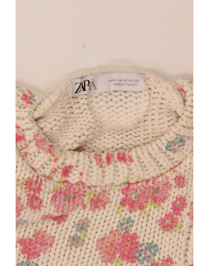 Zara Mujer Crop Vest Tank Top UK 40 Medio Blanco Floral Poliéster