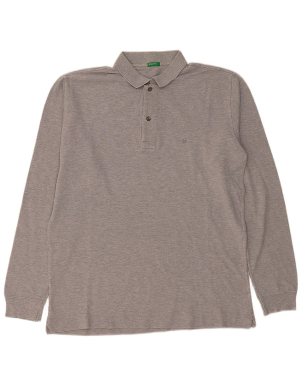 BENETTON Polo de manga larga para hombre gris medio moteado