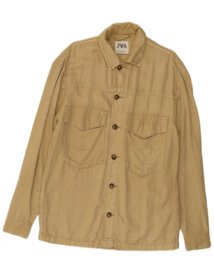 Zara Mens Utility Jacket UK 36 Small Beige Lyocell