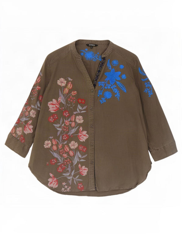 Desigual Blusa de manga 3/4 para mujer UK 20 2XL Caqui Floral Lyocell