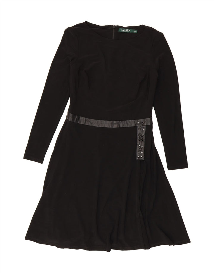 RALPH LAUREN Womens Long Sleeve A-Line Dress US 6 Medium Black Polyester Vintage Ralph Lauren and Second-Hand Ralph Lauren from Messina Hembry 