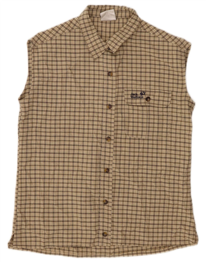 JACK WOLFSKIN Camisa sin mangas para mujer UK 10 Small Beige Check Poliéster