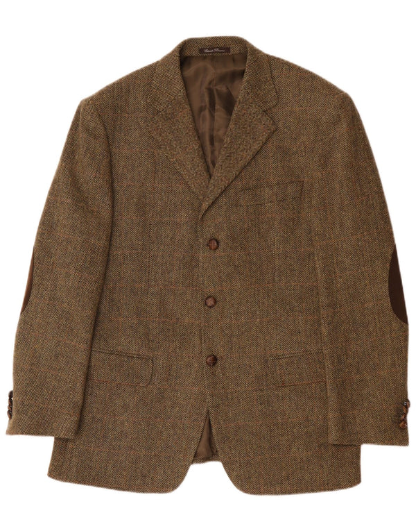 Vintage hombres 3 botones Blazer chaqueta IT 52 XL lana de espiga caqui