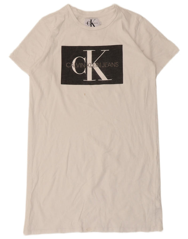 Calvin Klein Jeans Womens Graphic T-Shirt Dress Medium White Cotton