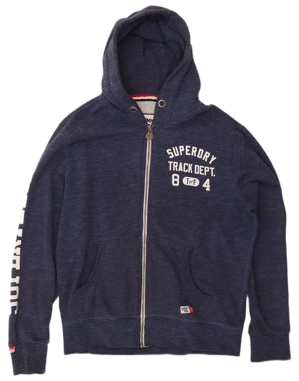 Superdry Suéter con capucha y cremallera gráfica para hombre 2XL Algodón azul marino