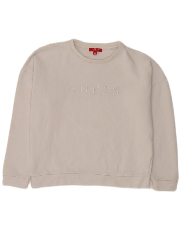 Guess Mujer Graphic Relaxed Fit Sudadera Jumper UK 6 XS Algodón Blanco