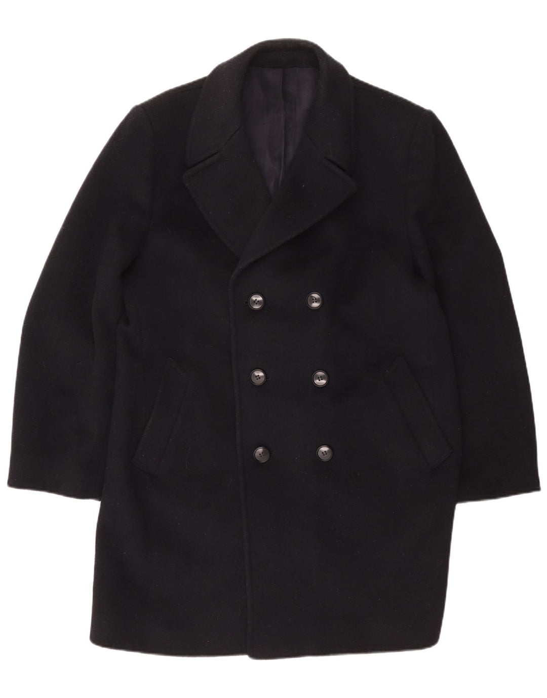 VINTAGE Abrigo de doble pecho para hombre Reino Unido 42 XL Lana azul marino