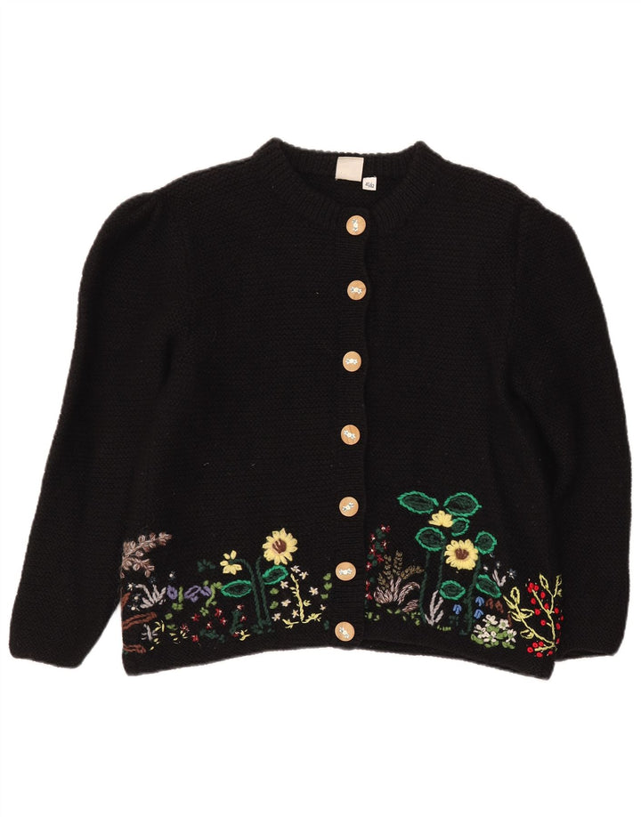 Vintage mujer Cardigan suéter EU 40/42 lana floral negra media