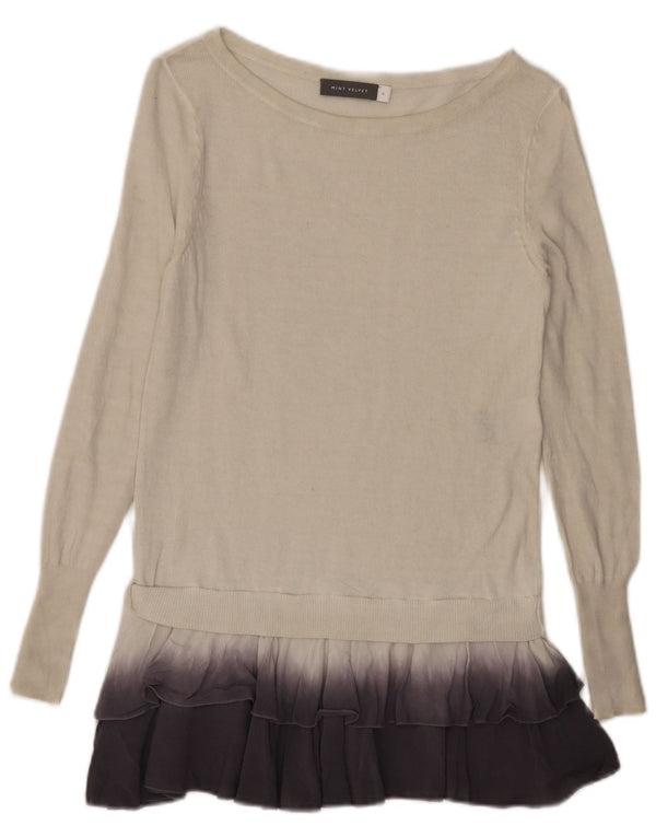 MINT VELVET Suéter tipo jersey con cuello barco para mujer UK 8 Small White Colourblock