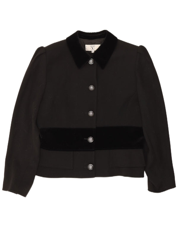 Valentino Chaqueta tipo blazer de 5 botones para mujer UK 44 Grande Lana negra con bloques de color