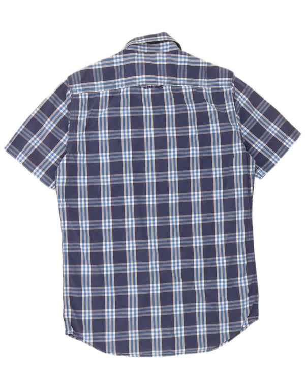 SUPERDRY Hombre Camisa de Manga Corta Small Azul Marino Cuadros Algodón