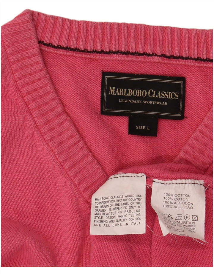 Marlboro Classics - Jersey con cuello en V para hombre, talla grande, algodón rosa