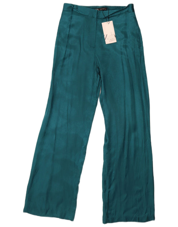 Zara Mujer Pantalones Casuales De Pierna Ancha Pequeño W26 L32 Viscosa Azul