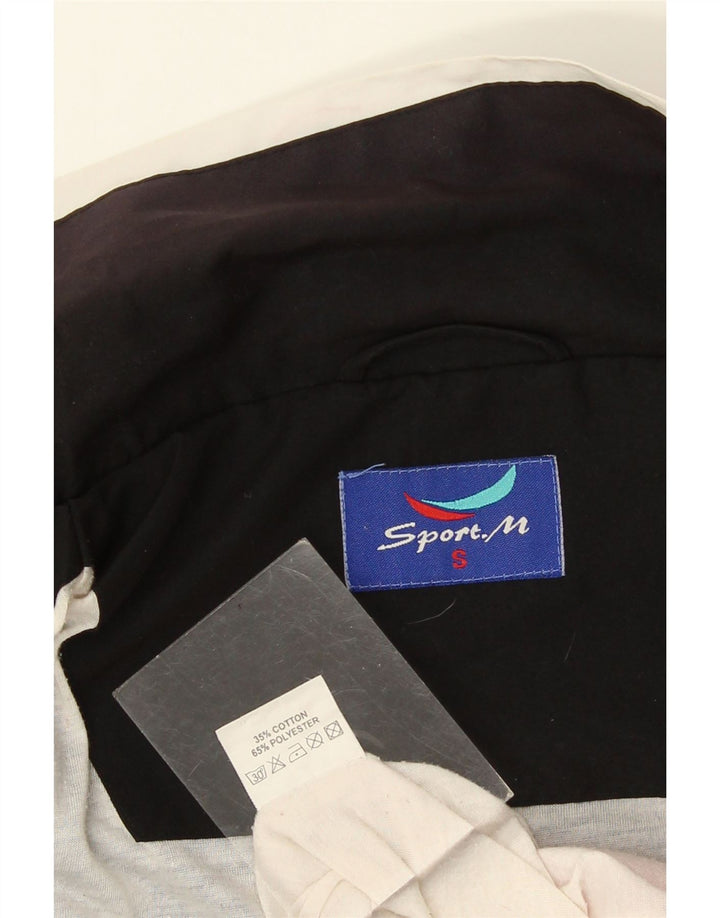 Vintage hombres chándal top chaqueta pequeña negro colorblock poliéster