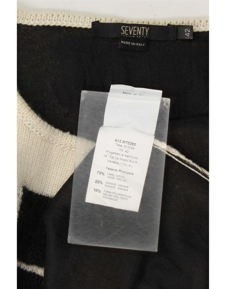 Seventy Suéter Cárdigan Abierto Corto Para Mujer IT 42 Medium Off White Geométrico