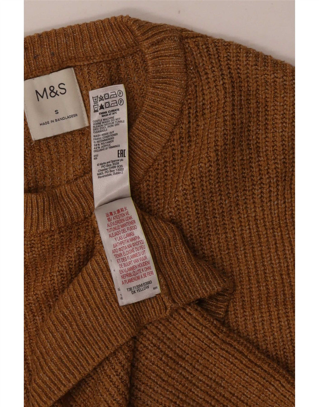 Marks & Spencer - Jersey de cuello redondo para hombre, talla pequeña, poliamida amarilla