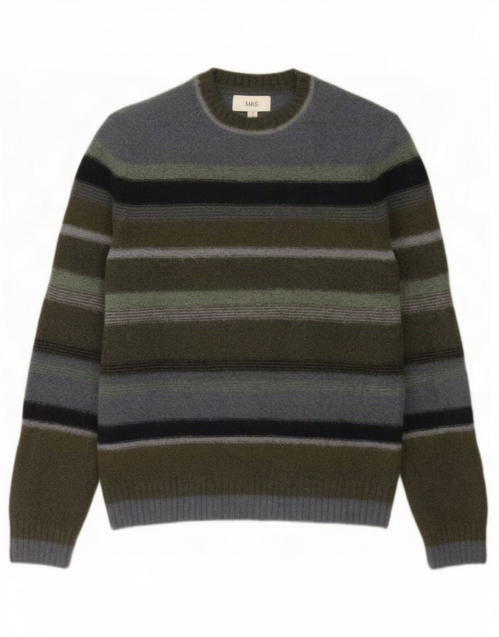 Marks & Spencer Suéter con Cuello Redondo para Hombre Rayas Caqui Medianas