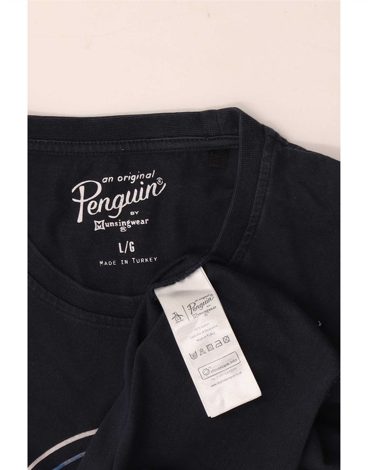 Penguin - Camiseta gráfica para hombre, talla grande, algodón azul marino