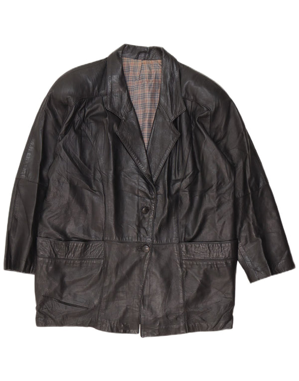 Vintage mujer suelta ajuste cuero abrigo EU 46 XL cuero negro