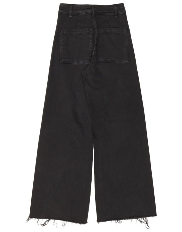 Zara Vaqueros de pierna ancha y cintura alta para mujer EU 34 2XS W24 L30 Algodón negro