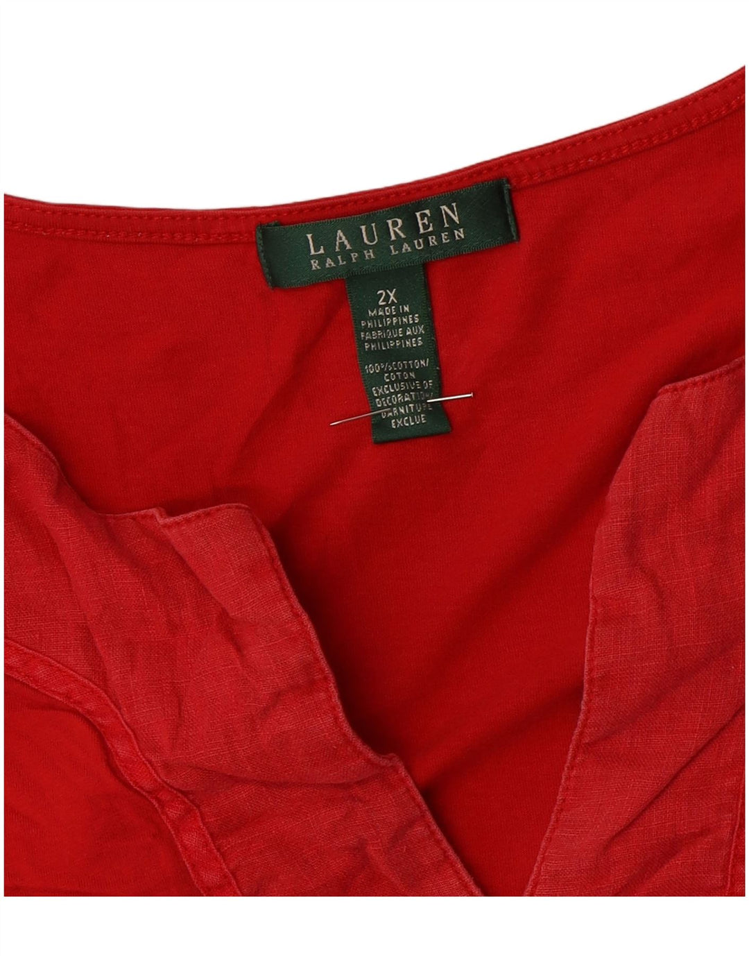 Ralph Lauren Blusa de manga 3/4 para mujer UK 20 2XL Algodón rojo