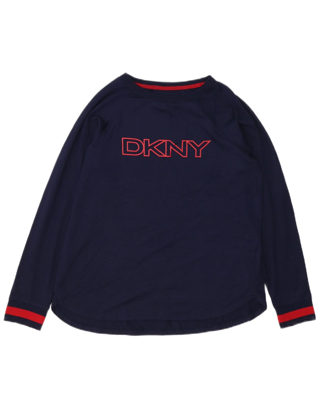 DKNY Top gráfico para mujer manga larga UK 44 Poliéster azul marino medio