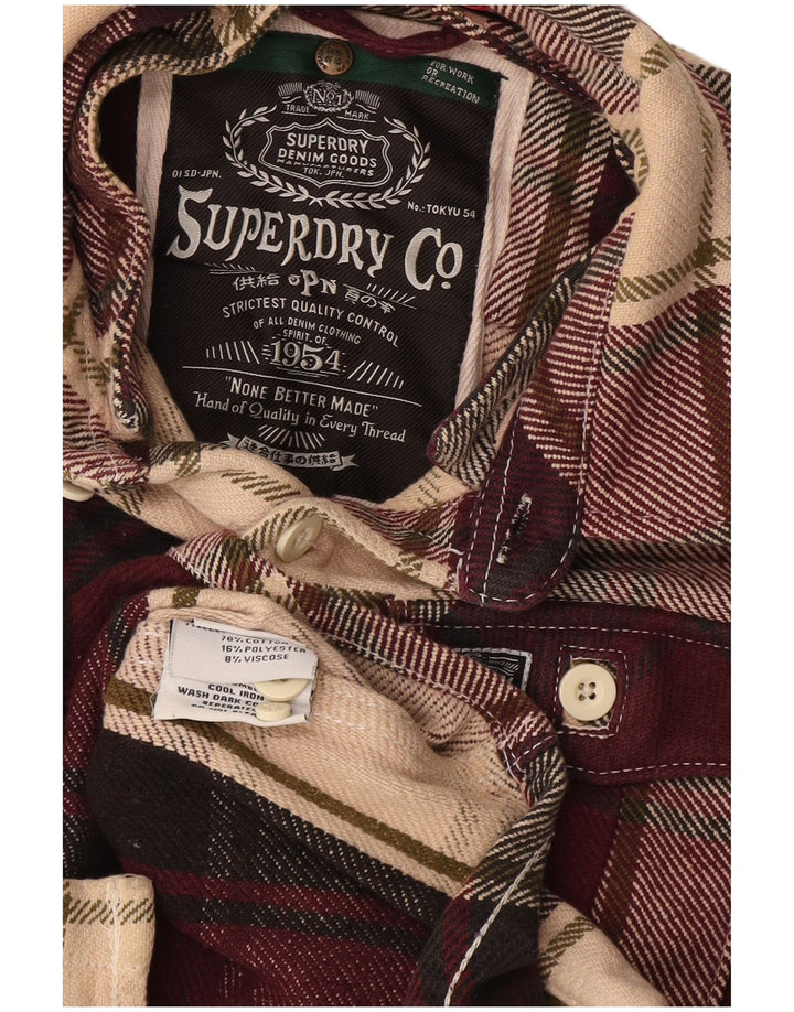 Superdry Camisa De Franela De Algodón A Cuadros Burdeos Pequeño Hombre