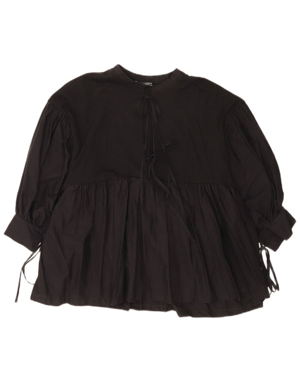 Zara Mujer Blusa Manga 3/4 Top UK 44 Mediano Negro Algodón