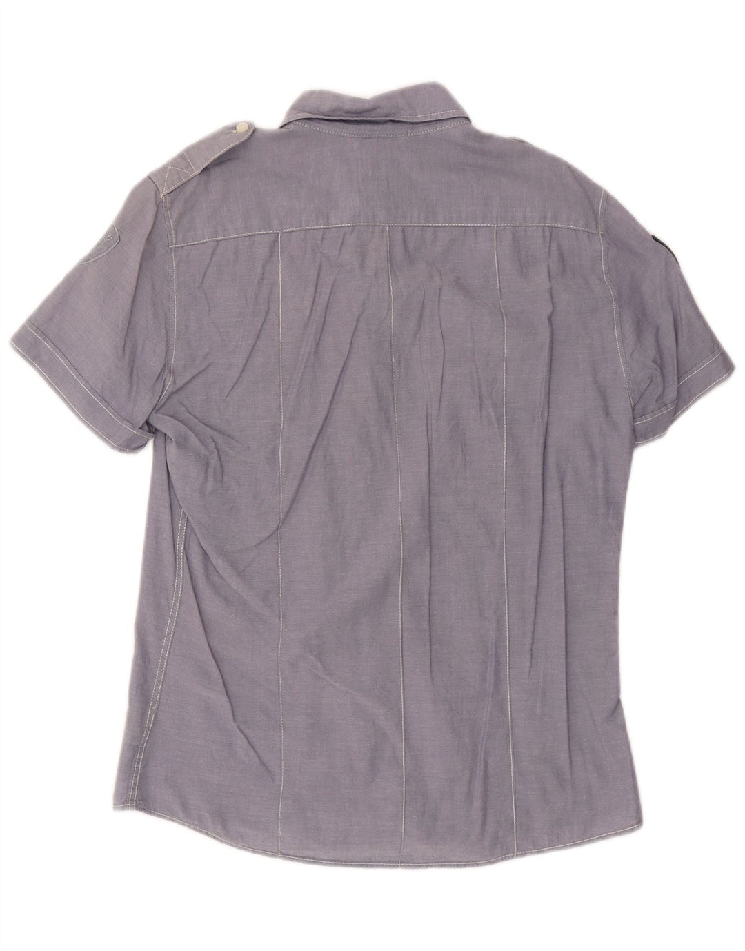 BLAUER Camisa militar de manga corta para hombre de algodón azul grande