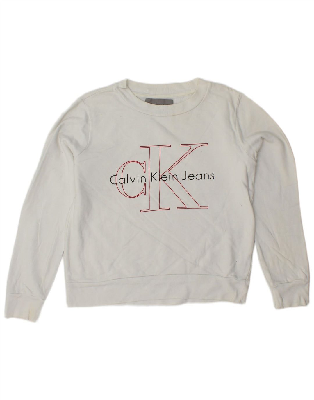 CALVIN KLEIN JEANS Sudadera con gráfico corto para mujer UK 6 XS Blanco