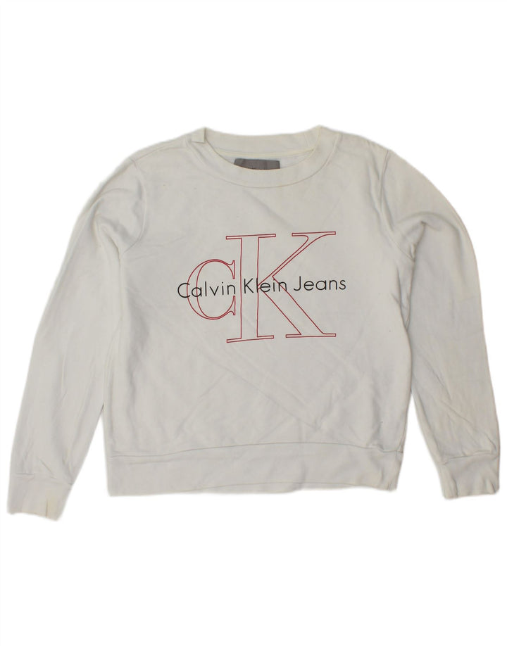 CALVIN KLEIN JEANS Sudadera con gráfico corto para mujer UK 6 XS Blanco
