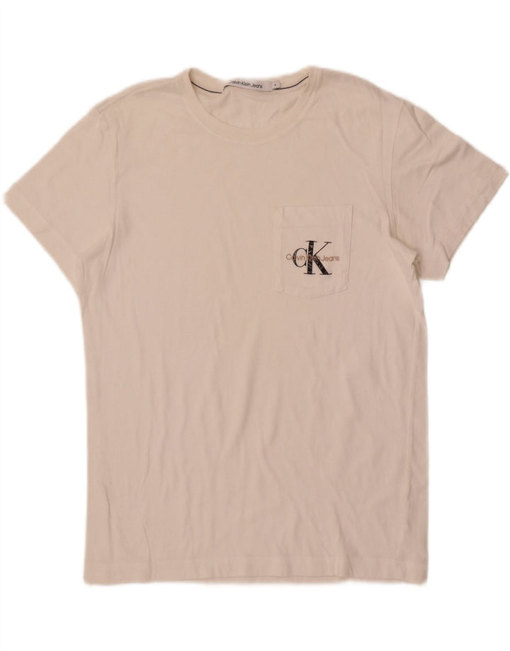 Calvin Klein Jeans Hombre Camiseta Gráfica Top Medium Off White